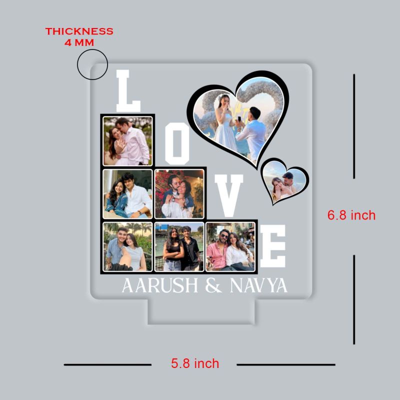 Personalized 3D LED Love Photo Lamp Customized Acrylic Night Light with 8 Photos & Names Anniversary, Wedding, or Valentine’s Day Gift for Couples Warm White Light Tabletop Room Decor